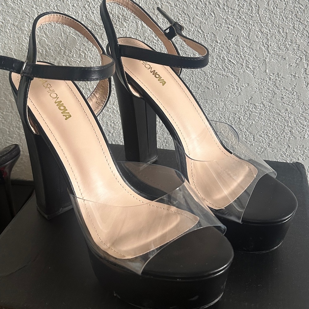 Bossy Clear Strap Platform Block Heels